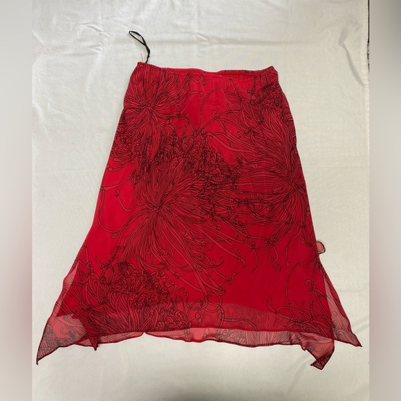 Sheri Martin Red and Black Floral Midi Skirt sheer lined 90s Y2K - Picture 1 of 7